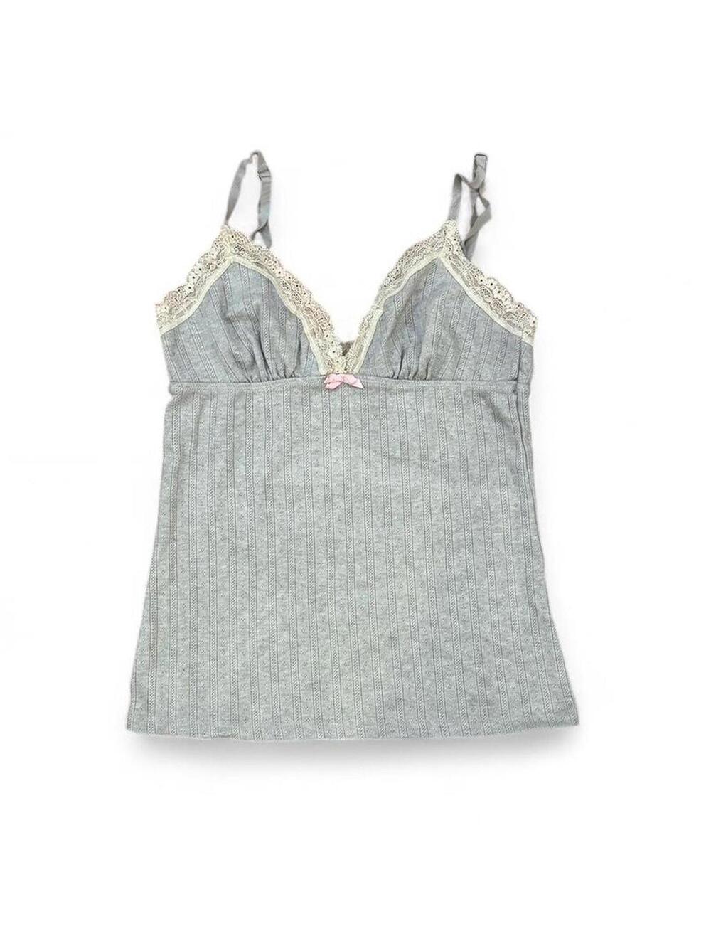 Victoria’s Secret gray pointelle babydoll cami with lace trim Sz L
